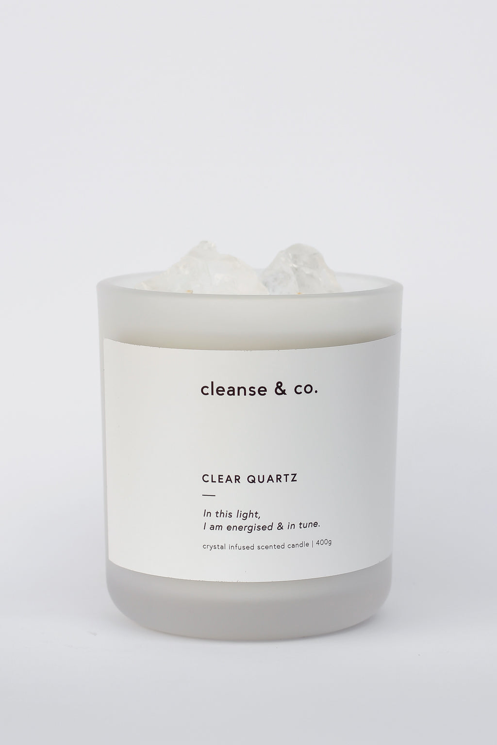Cleanse and Co Clear Quartz Intention Candle - Energised & In Tune 400g