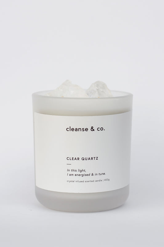 Cleanse and Co Clear Quartz Intention Candle - Energised & In Tune 400g