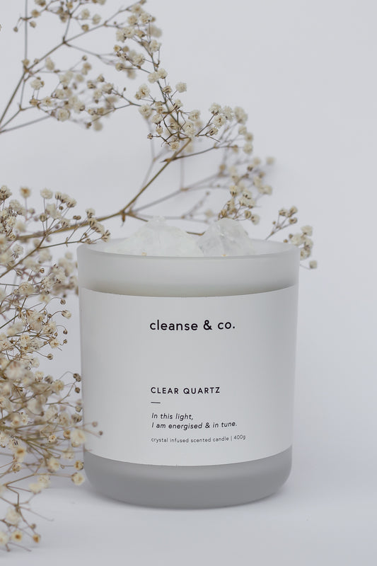 Cleanse and Co Clear Quartz Intention Candle - Energised & In Tune 400g