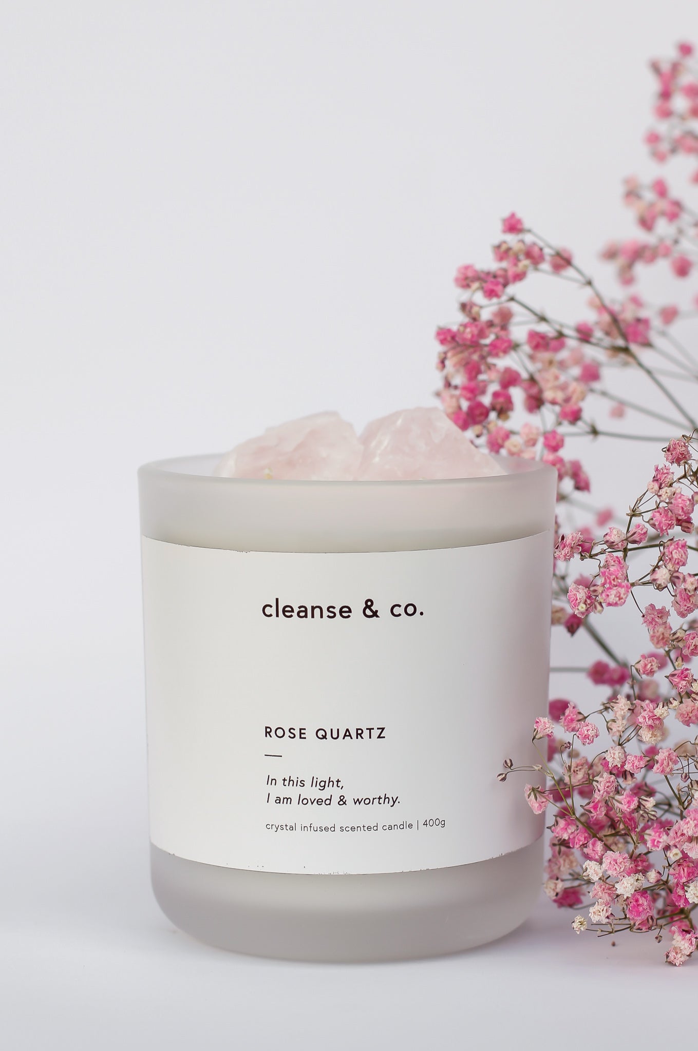 Cleanse and Co Rose Quartz Intention Candle - Loved & Worthy 400g