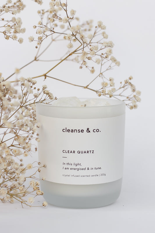 Cleanse and Co Clear Quartz Intention Candle - Energised & In Tune 200g