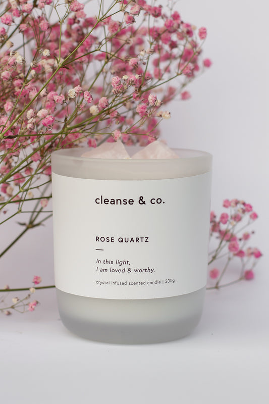 Cleanse and Co Rose Quartz Intention Candle - Loved & Worthy 200g